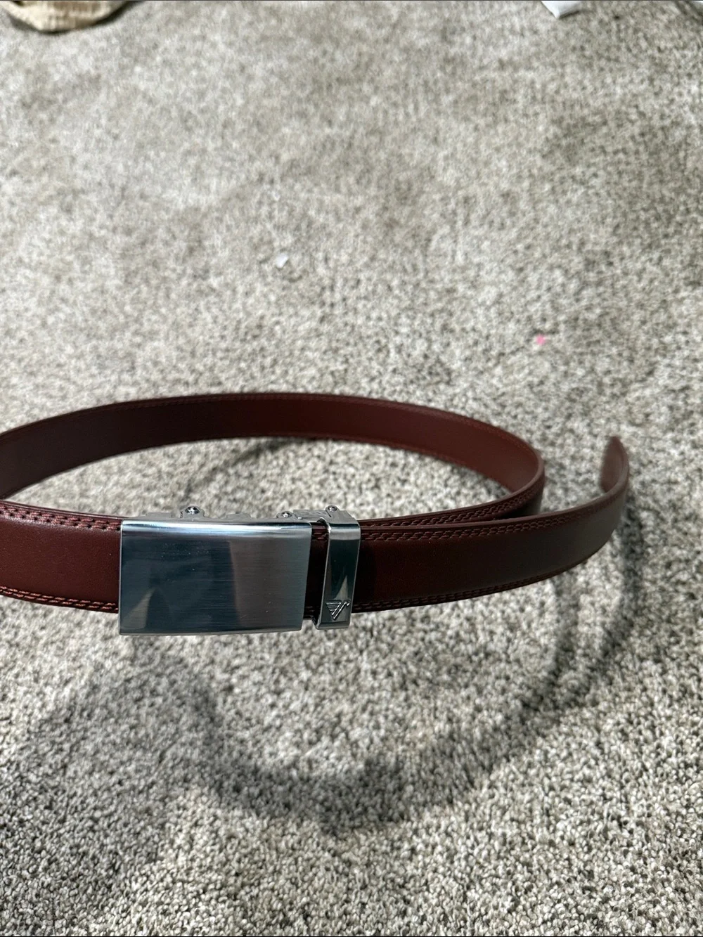 Men's Smooth Brown Leather Belt with Brushed Silver Buckle
